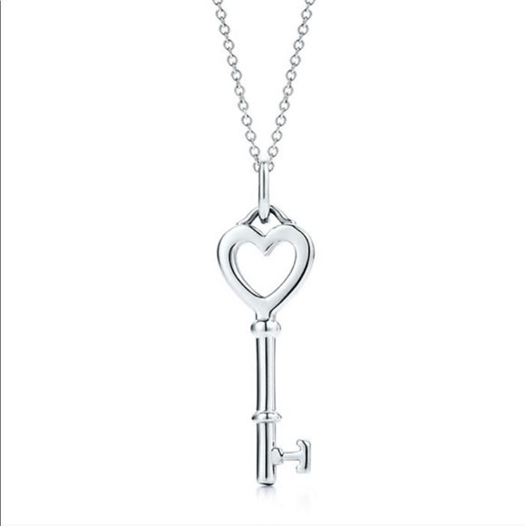 Tiffany& Co Mini Silver Heart Key Charm and Chain - Picture 1 of 9